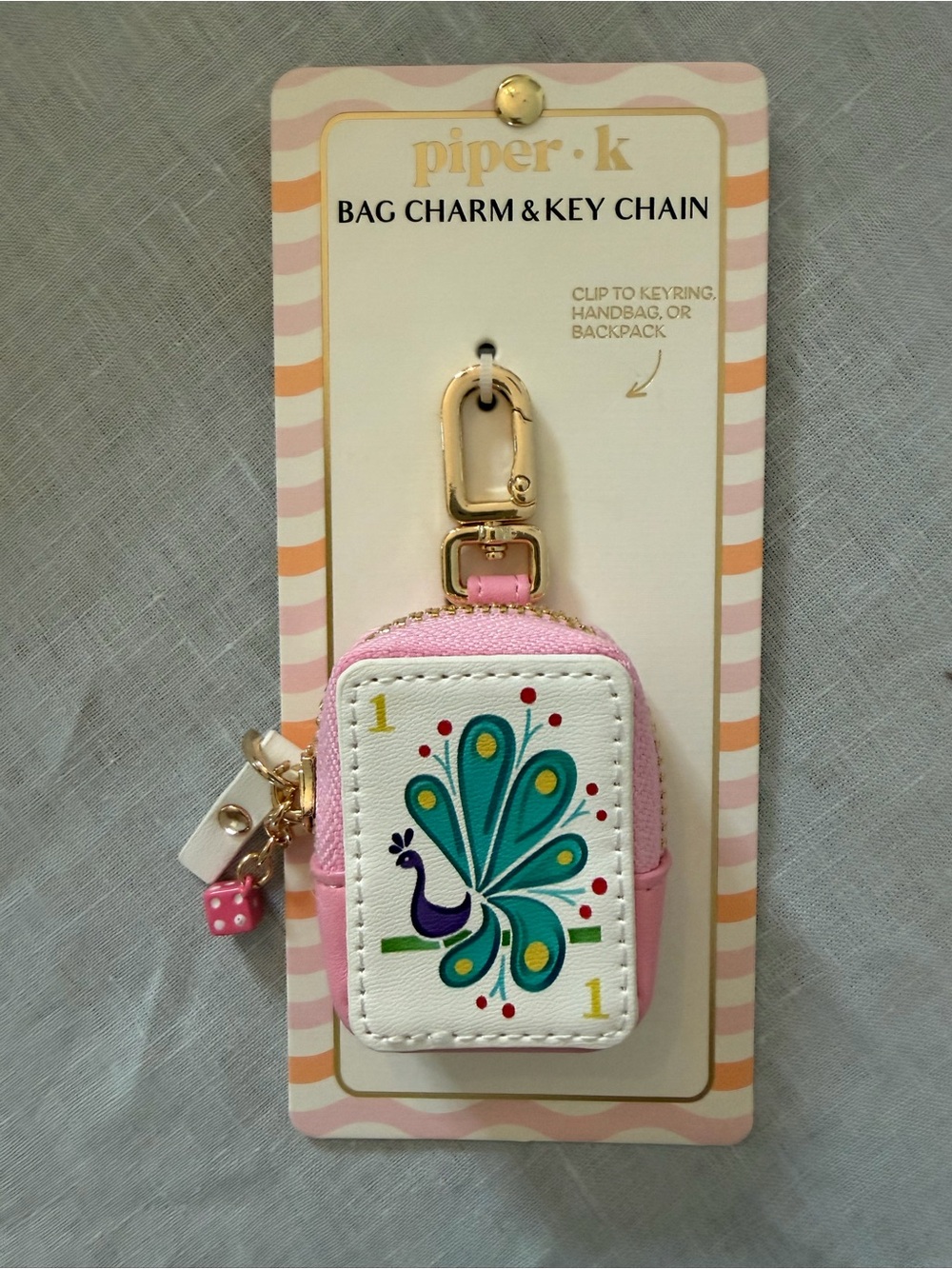 NWT piper·k Pink Peacock Bag Charm & Key Chain - Picture 1 of 3